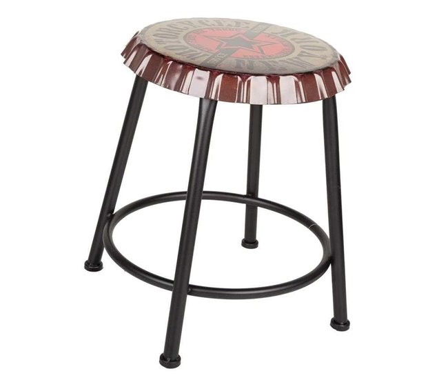 Conforama Taburete Rojo Redondo De Metal Estilo Industrial De 35X46h Cm