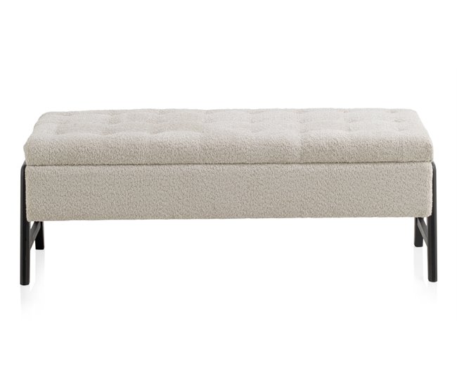 Conforama Taburete Tapizado Beig Con Patas De Madera Negra