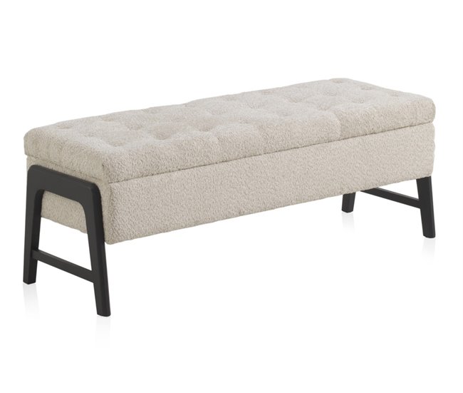Conforama Taburete Tapizado Beig Con Patas De Madera Negra