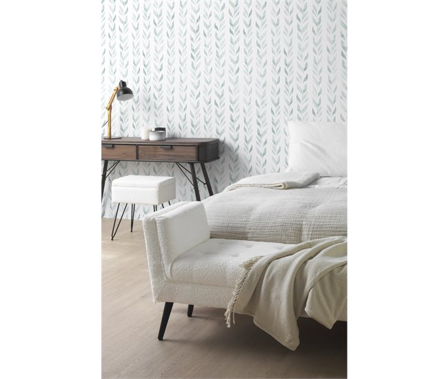 Conforama Taburete Tapizado Blanco Con Patas De Madera Negra