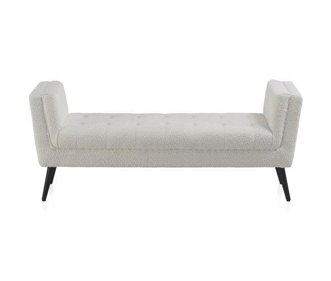 Conforama Taburete Tapizado Blanco Con Patas De Madera Negra