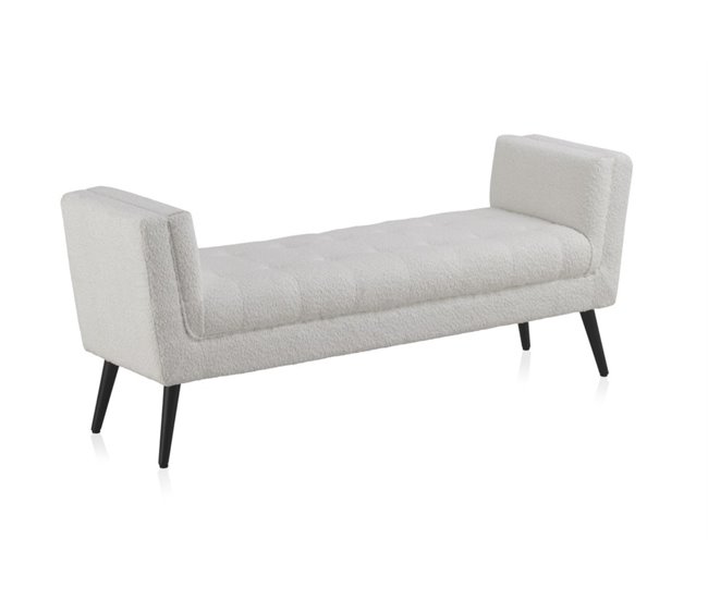 Conforama Taburete tapizado blanco con patas de madera negra