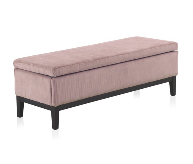Conforama Taburete Tapizado Rosa Pastel Con Patas De Madera Negras