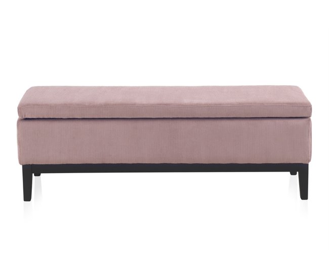 Conforama Taburete Tapizado Rosa Pastel Con Patas De Madera Negras