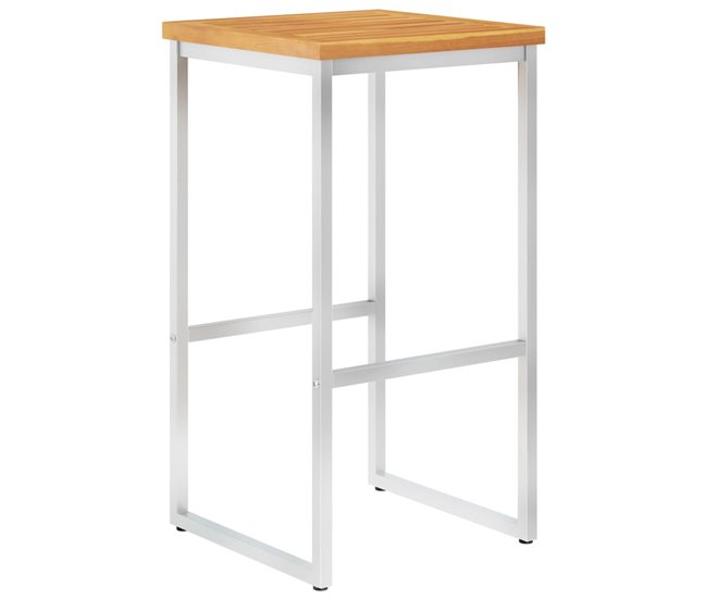 Conforama Taburetes De Bar 4 Unidades Madera Maciza Acacia Y Acero Inoxidable