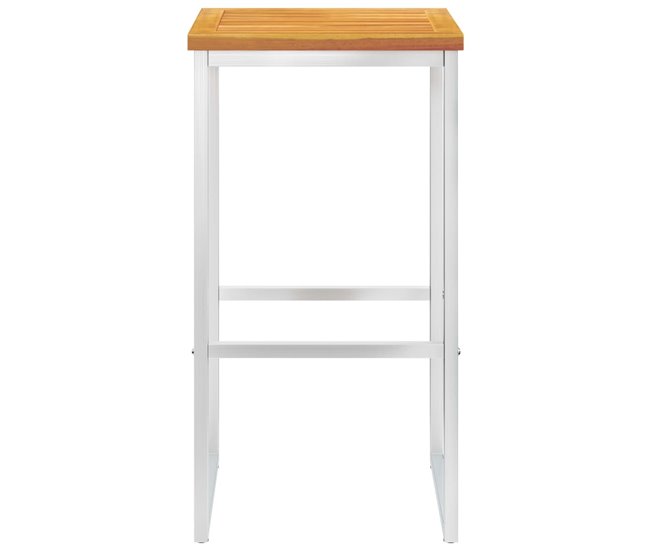 Conforama Taburetes De Bar 4 Unidades Madera Maciza Acacia Y Acero Inoxidable