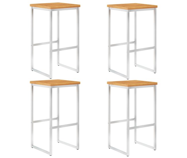 Conforama Taburetes de bar 4 unidades madera maciza acacia y acero inoxidable