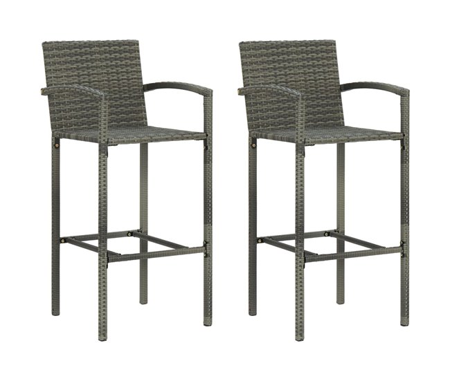 Conforama Taburetes de cocina 2 unidades ratán sintético gris