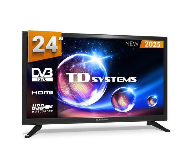 Conforama Televisor 24 Pulgadas HD USB Grabador reproductor Sintonizador digital DVB-T2/C - TD Systems PRIME24M20H