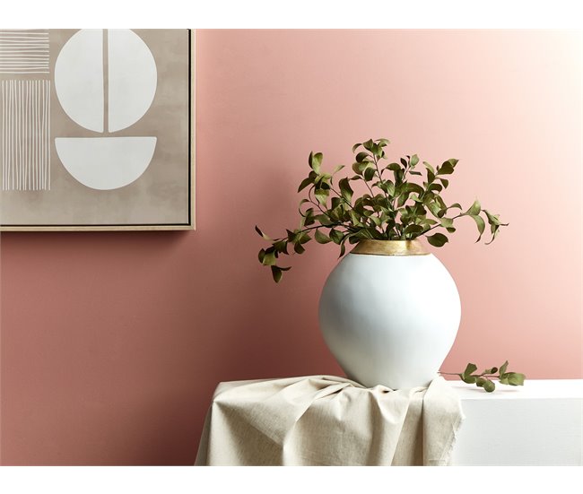 Conforama Terracota Jarrón Decorativo 33 Blanco Dorado LAURI