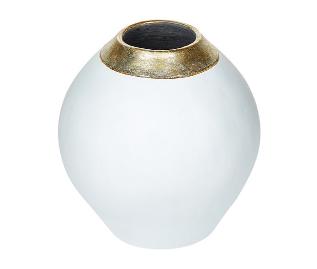Conforama Terracota Jarrón decorativo 33 Blanco Dorado LAURI