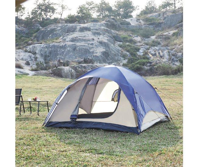 Conforama Tienda De Campaña Bergeijk Doble Techo Poliéster 213x213x130 Cm - Azul/Beige [pro.tec]