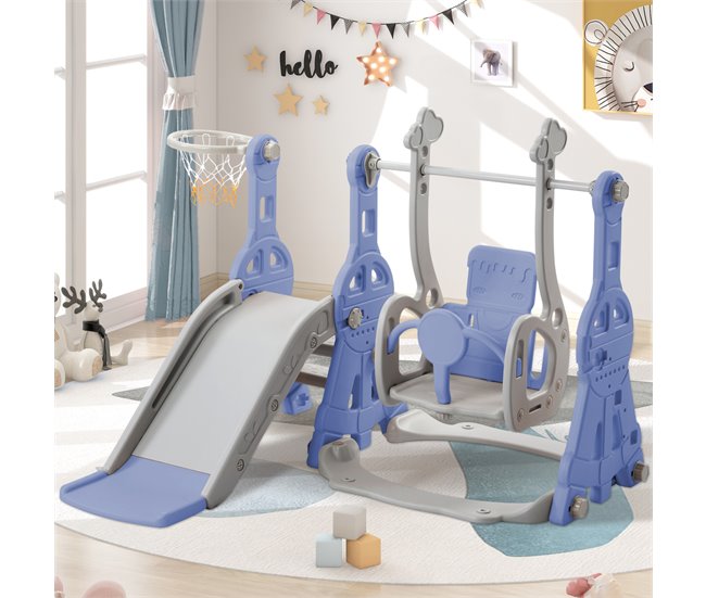 Conforama Tobogán Infantil 4 En 1 Con Cesta - Área De Juego Interior Y Exterior Azul