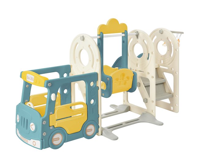 Conforama Tobogán Infantil 5 En 1 Con Autobús Columpio Escalera Y Cesta - Amarillo/Verde