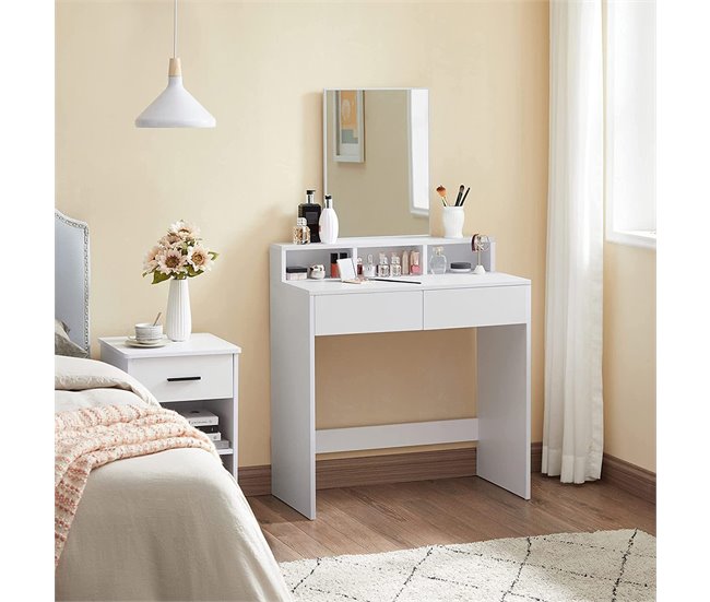 Conforama Tocador Blanco Con 1 Espejo Y 2 Cajones - L80 X H140 Cm