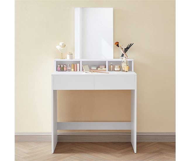 Conforama Tocador Blanco Con 1 Espejo Y 2 Cajones - L80 X H140 Cm