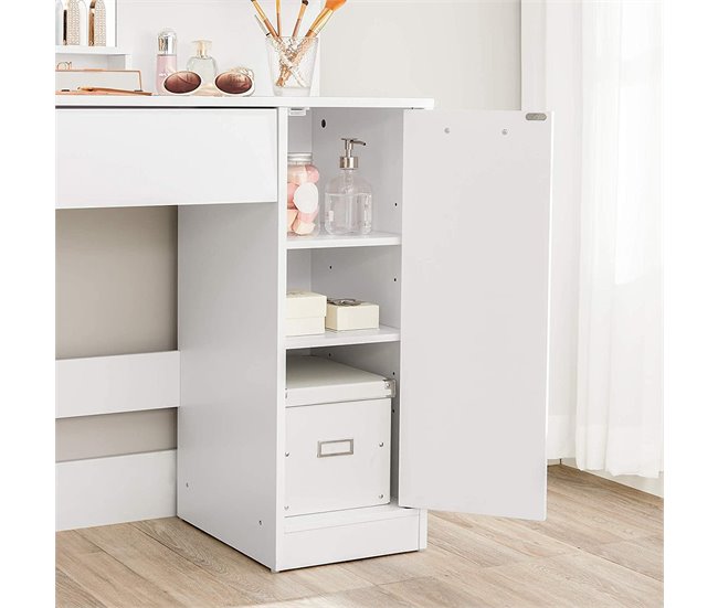 Conforama Tocador Blanco Con Espejo 1 Cajón 2 Estantes Y Armario De Almacenamiento - L80 X H132 Cm