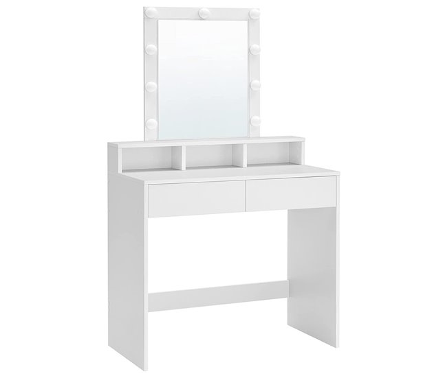 Conforama Tocador blanco con espejo de bombillas y 2 cajones - L80 x H145 cm