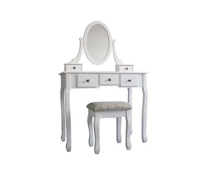 Conforama Tocador con 5 cajones espejo y banco HANNAH