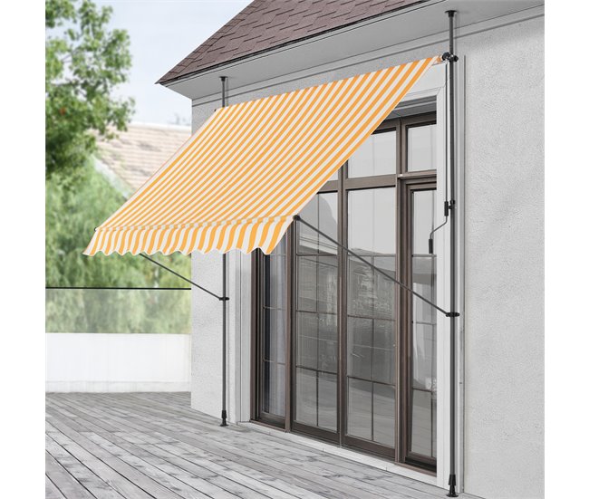 Conforama Toldo Articulado Barras Telescópicas 250 X 120 X 220-309 Cm Amarillo Y Blanco [pro.tec]