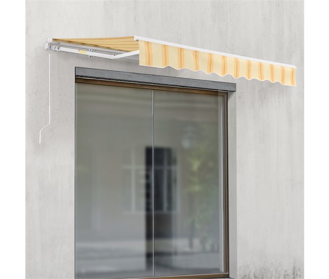 Conforama Toldo Articulado Bitonto Retráctil Manual 250 X 200 Cm Amarillo Y Blanco [en.casa]