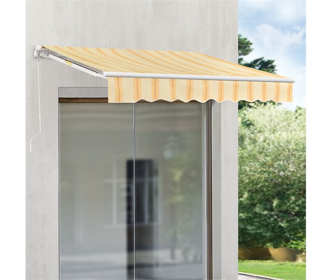 Conforama Toldo Articulado Bitonto Retráctil Manual 350 X 250 Cm Amarillo Y Blanco [en.casa]