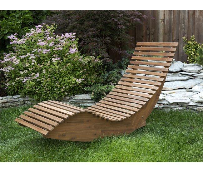 Conforama Tumbona De Madera Con Cojín Gris Pardo BRESCIA