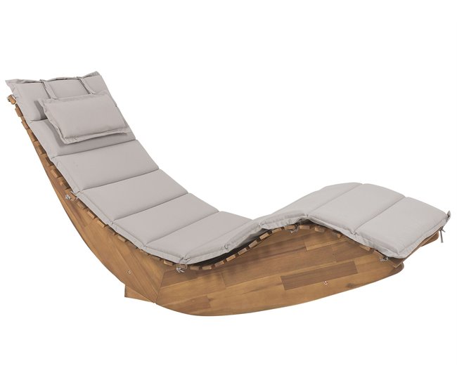 Conforama Tumbona de madera con cojín gris pardo BRESCIA
