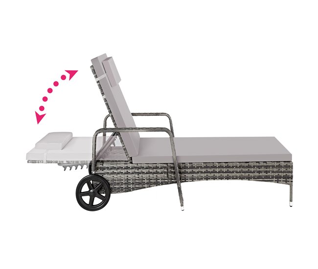 Conforama Tumbona De Ratán Con Ruedas Gris/gris Claro