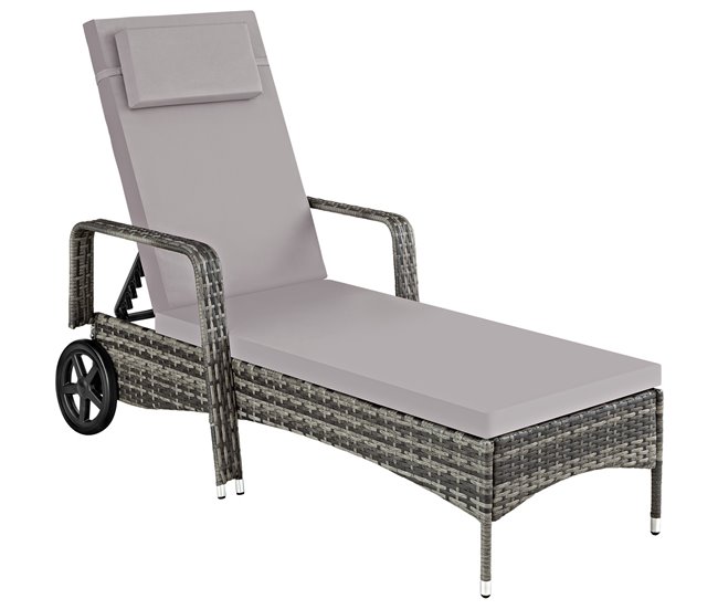 Conforama Tumbona De Ratán Con Ruedas Gris/gris Claro