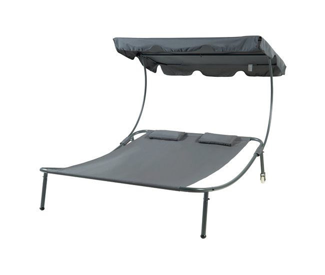 Conforama Tumbona doble Avigliano acero/poliéster 200x173x146cm - Gris [casa.pro]