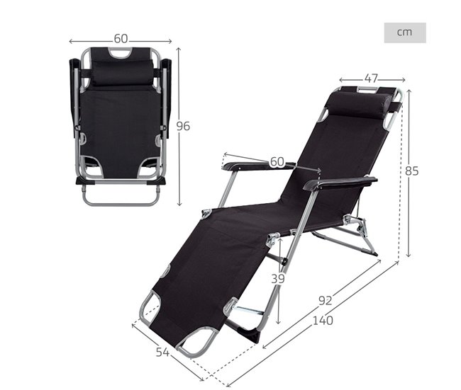 Conforama Tumbona Plegable Jardín Multiposición Negra C/cojín Aktive