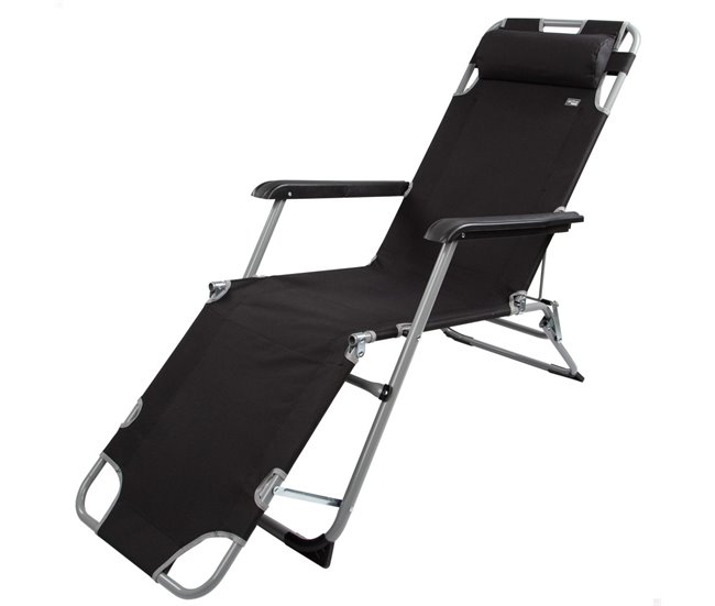 Conforama Tumbona plegable jardín multiposición negra c/cojín Aktive