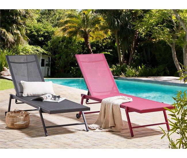 Conforama Tumbona Reclinable De Metal/textil Trenzado Rojo/borgoña PORTOFINO