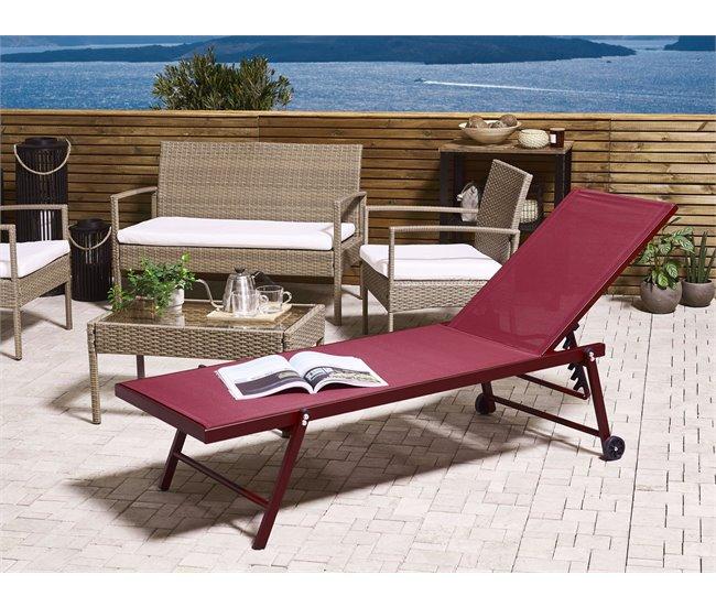 Conforama Tumbona Reclinable De Metal/textil Trenzado Rojo/borgoña PORTOFINO