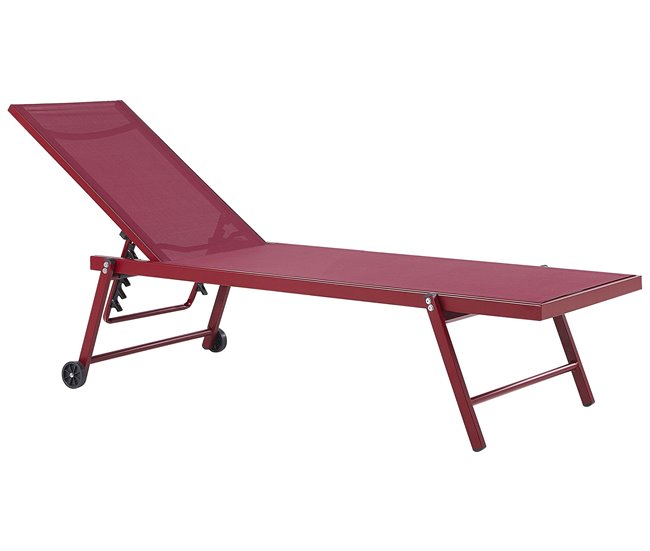 Conforama Tumbona reclinable de metal/textil trenzado rojo/borgoña PORTOFINO