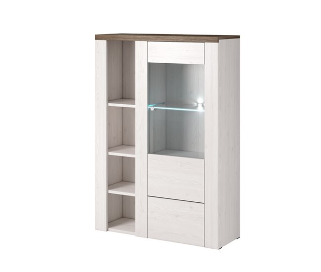 Conforama Vajillero 1 puerta con LED Amaury Madera Blanco