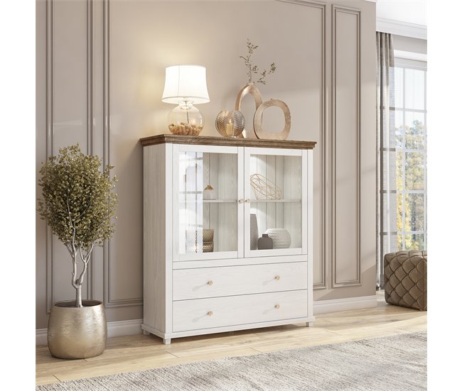 Conforama Vajillero 2 Puertas 2 Cajones Martin Mueble Madera Blanca