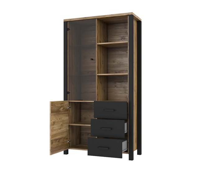 Conforama Vajillero 2 Puertas 3 Cajones Lyam Madera Y Negro