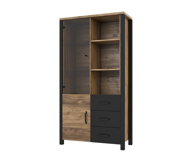 Conforama Vajillero 2 puertas 3 cajones Lyam Madera y Negro