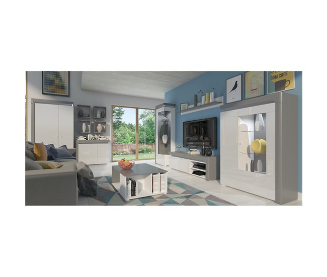 Conforama Vajillero 2 Puertas A La Izquierda Con LED Teo Blanco Y Gris