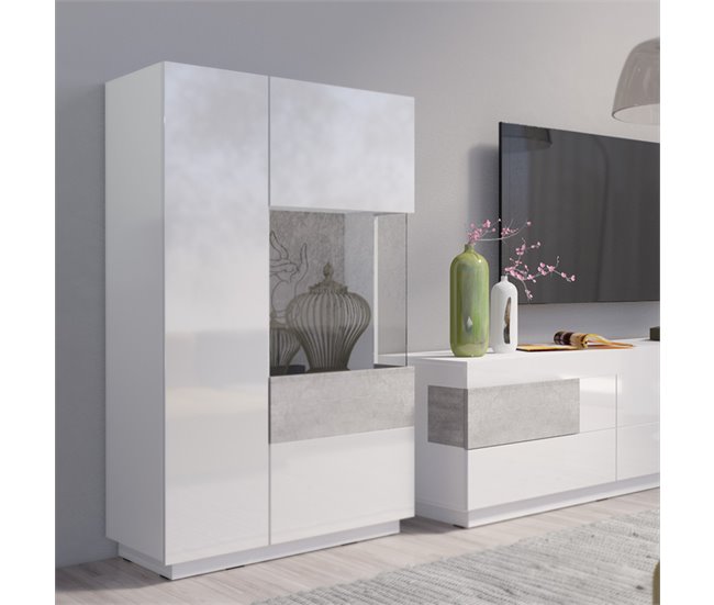 Conforama Vajillero 2 Puertas Apertura Derecha Andrea Blanco Y Concreto