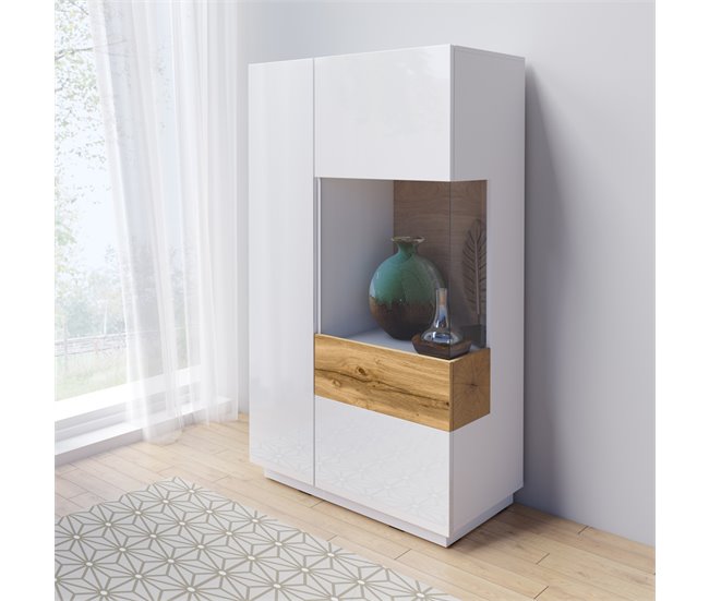 Conforama Vajillero 2 Puertas Apertura Por La Derecha Andrea Blanco Y Madera