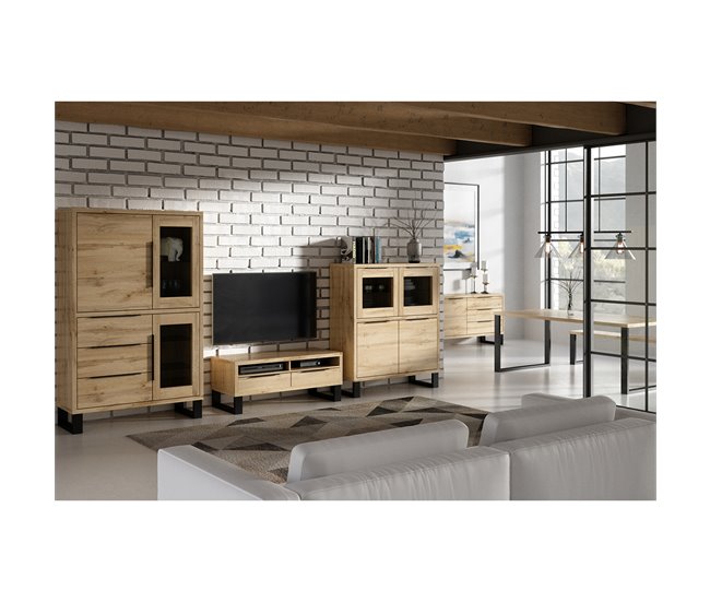 Conforama Vajillero 3 Puertas 3 Cajones Eden Madera Y Metal