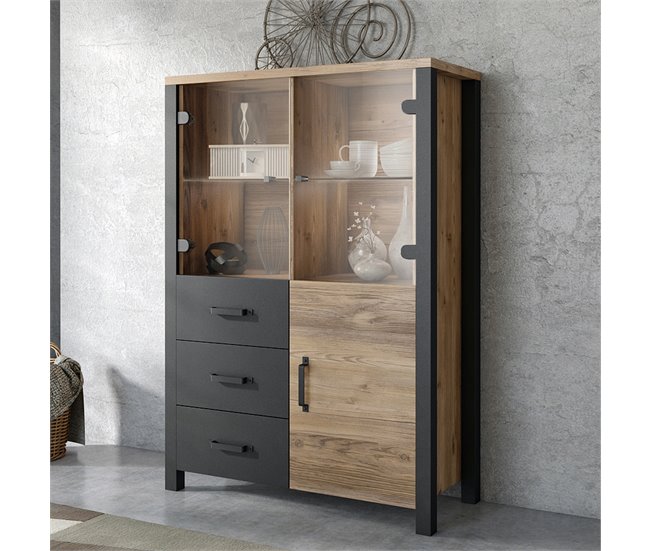 Conforama Vajillero 3 Puertas 3 Cajones Lyam Madera Y Negro