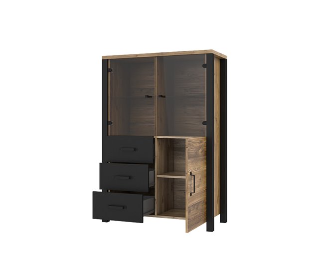 Conforama Vajillero 3 Puertas 3 Cajones Lyam Madera Y Negro