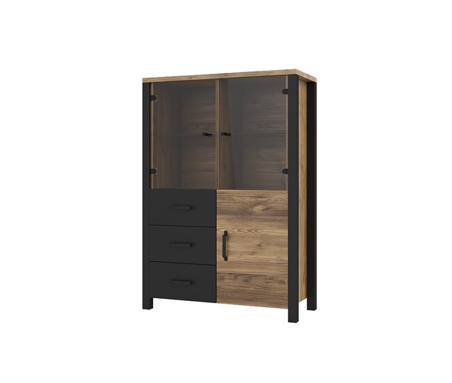 Conforama Vajillero 3 puertas 3 cajones Lyam Madera y Negro