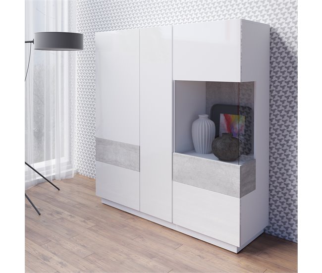 Conforama Vajillero 3 Puertas Andrea Blanco Y Concreto