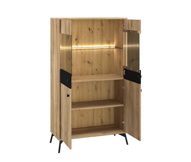 Conforama Vajillero 4 Puertas Con LED Elara Madera Y Negro