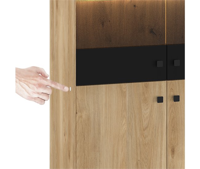 Conforama Vajillero 4 Puertas Con LED Elara Madera Y Negro